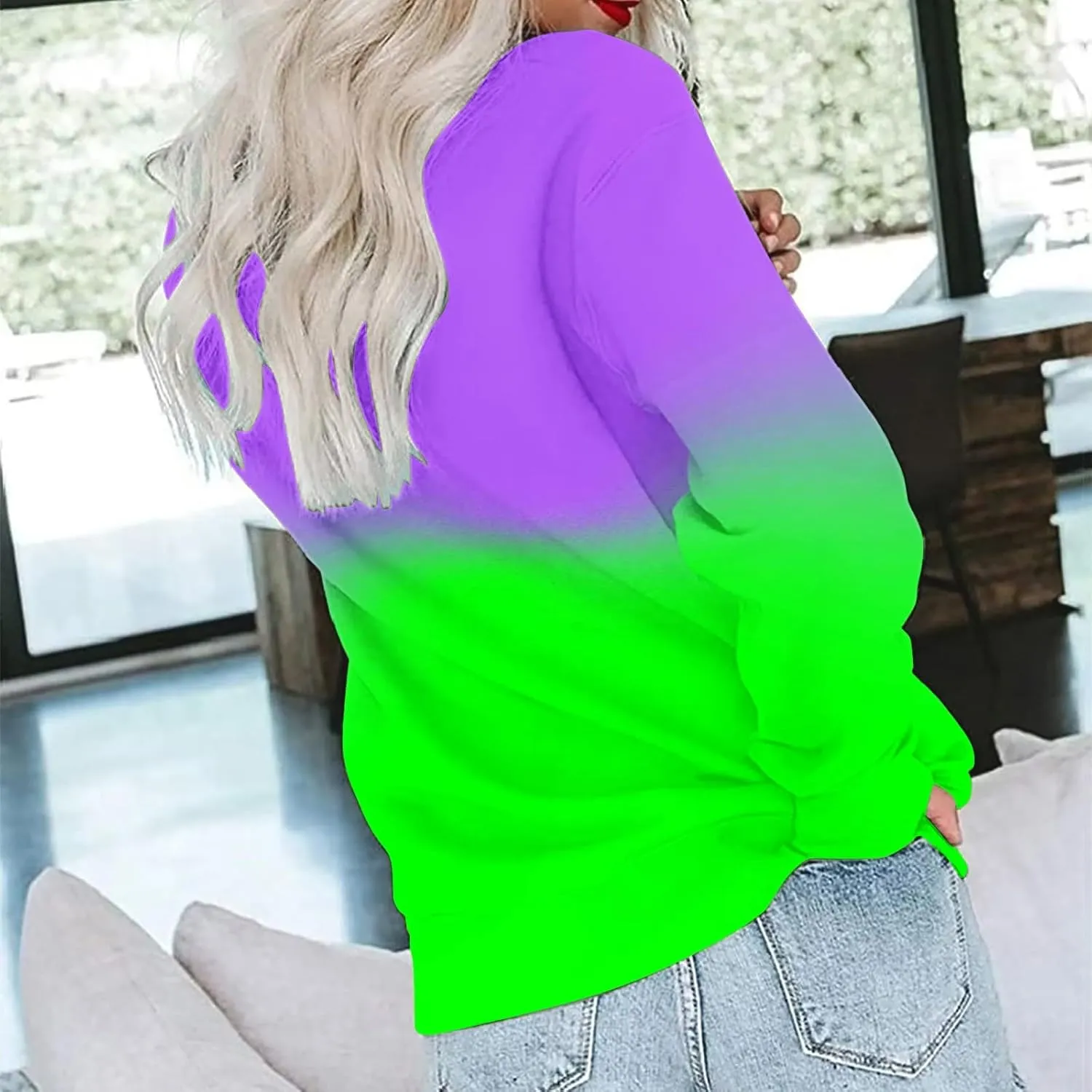 Firzero Crewneck Sweatshirts Women Cute Tie Dye Gradient Pullover Tops Loose Long Sleeve Oversized Sweatshirt