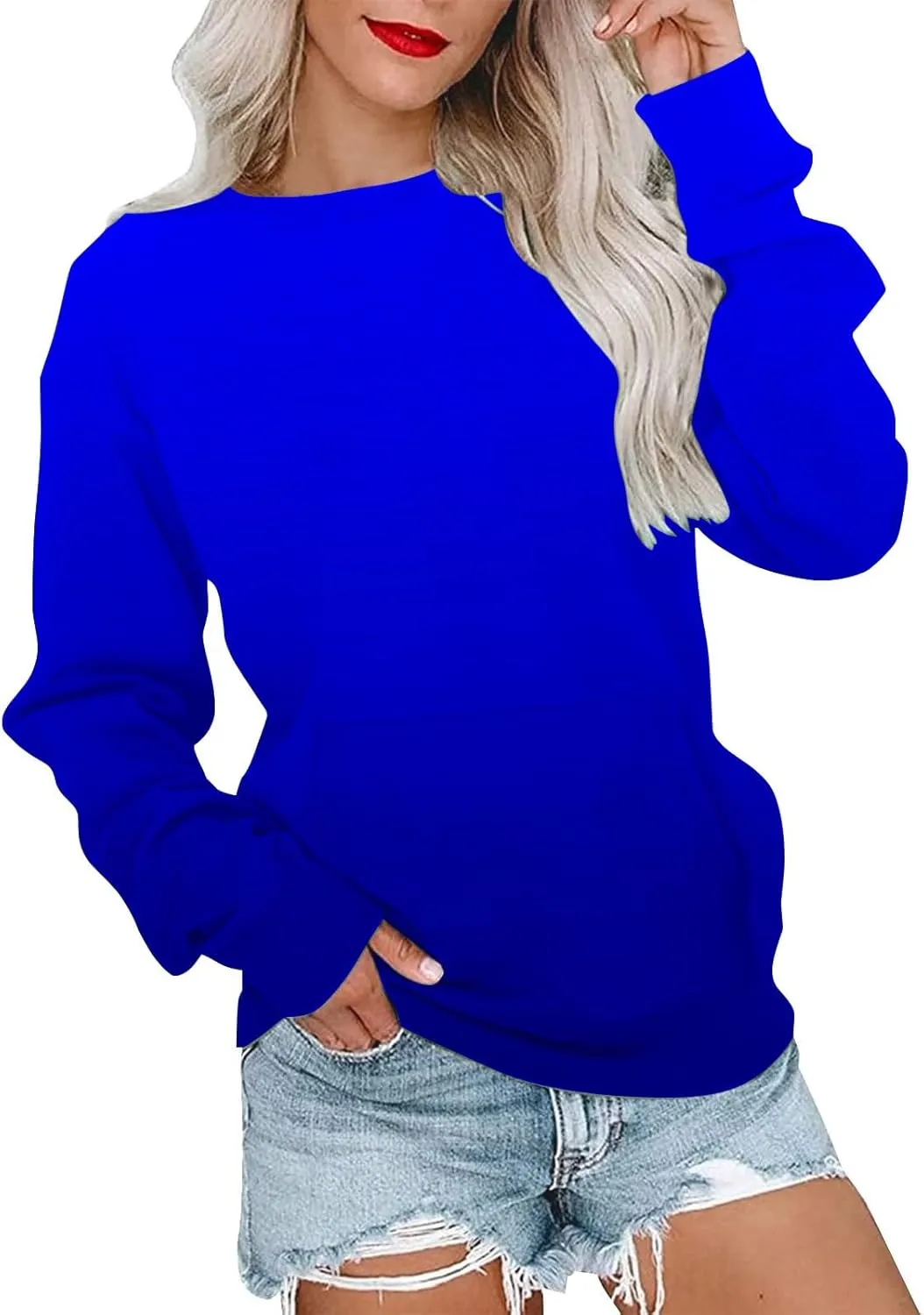 Firzero Crewneck Sweatshirts Women Cute Tie Dye Gradient Pullover Tops Loose Long Sleeve Oversized Sweatshirt