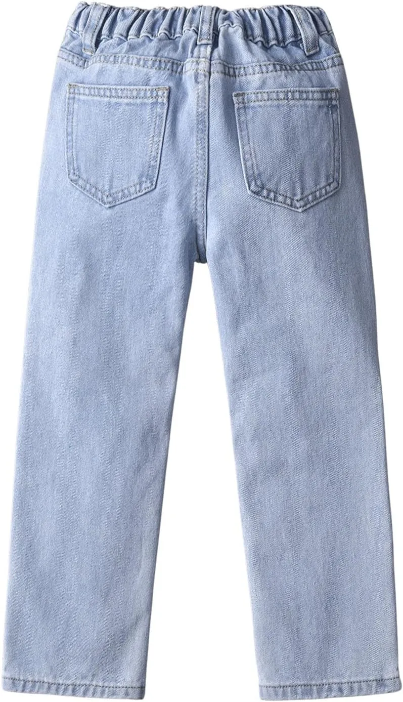 Floerns Girl's Floral Pattern Kids Jeans Elastic Waist Wide Leg Denim Pants