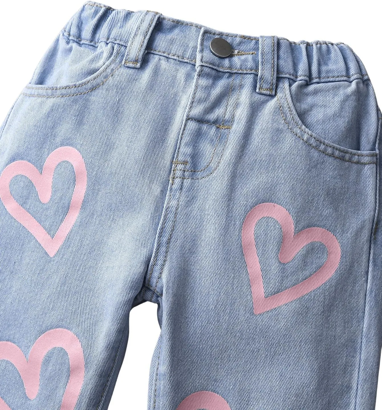 Floerns Girl's Floral Pattern Kids Jeans Elastic Waist Wide Leg Denim Pants