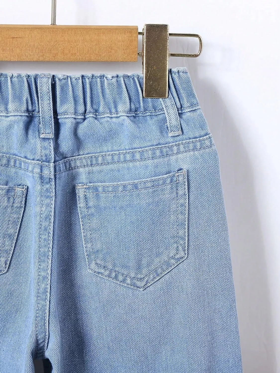 Floerns Girl's Floral Pattern Kids Jeans Elastic Waist Wide Leg Denim Pants