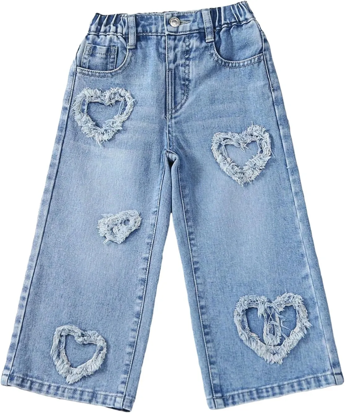 Floerns Girl's Floral Pattern Kids Jeans Elastic Waist Wide Leg Denim Pants
