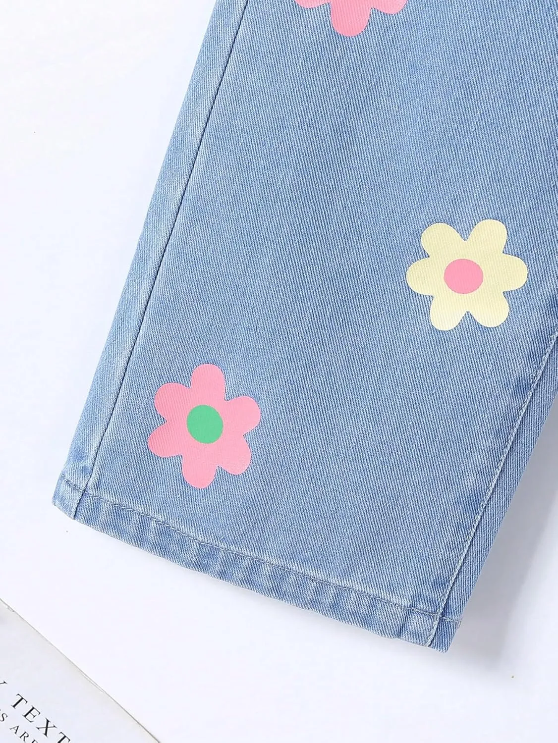 Floerns Girl's Floral Pattern Kids Jeans Elastic Waist Wide Leg Denim Pants