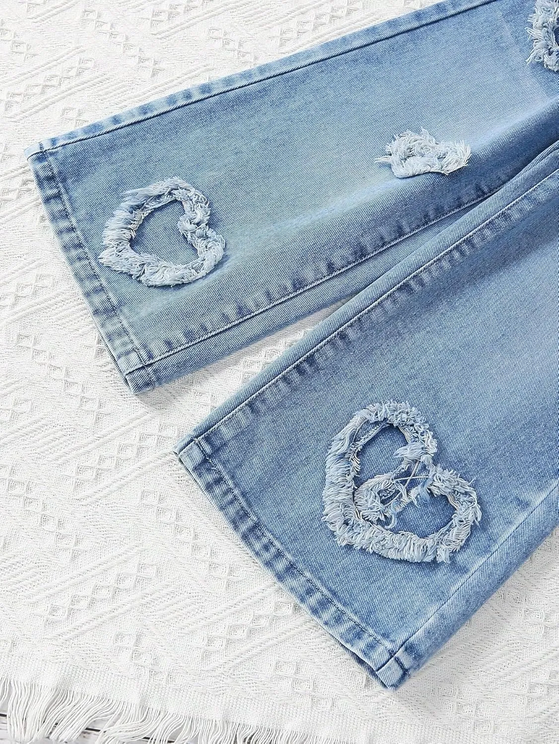 Floerns Girl's Floral Pattern Kids Jeans Elastic Waist Wide Leg Denim Pants