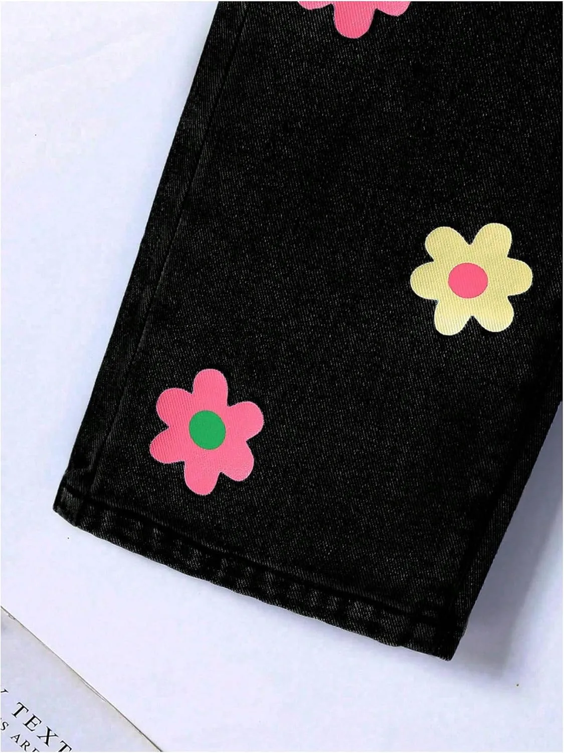 Floerns Girl's Floral Pattern Kids Jeans Elastic Waist Wide Leg Denim Pants