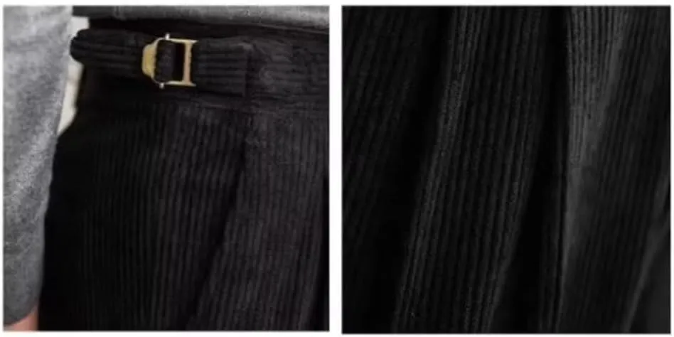 Formal Men's Pants Corduroy Dress Pants Design Buckle Tailored Waistline Fit Male Winter for Wedding Groomsman