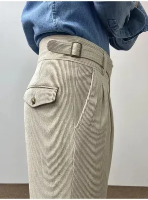 Formal Men's Pants Corduroy Dress Pants Design Buckle Tailored Waistline Fit Male Winter for Wedding Groomsman