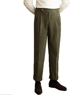 Formal Men's Pants Corduroy Dress Pants Design Buckle Tailored Waistline Fit Male Winter for Wedding Groomsman