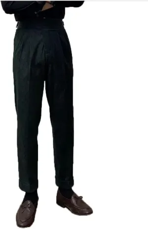 Formal Men's Pants Corduroy Dress Pants Design Buckle Tailored Waistline Fit Male Winter for Wedding Groomsman