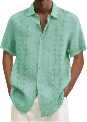 Formal Shirts for Men Men's Casual Cotton Linen Solid Color Short Sleeve Shirts Loose Mens Button Up Casual