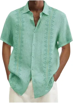 Formal Shirts for Men Men's Casual Cotton Linen Solid Color Short Sleeve Shirts Loose Mens Button Up Casual