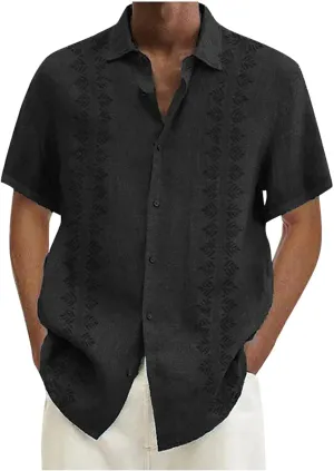 Formal Shirts for Men Men's Casual Cotton Linen Solid Color Short Sleeve Shirts Loose Mens Button Up Casual