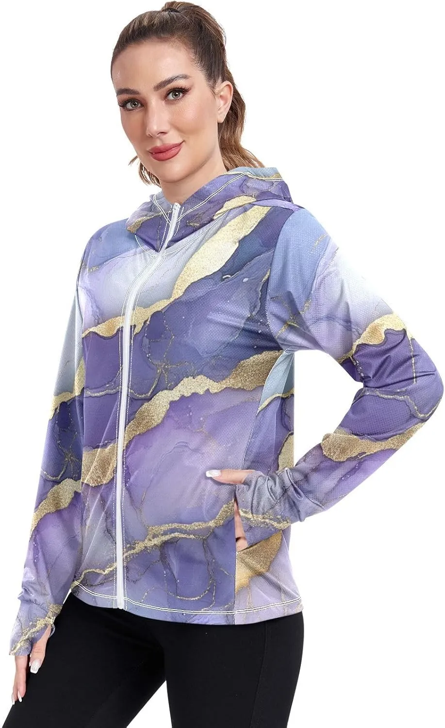 Full Zip Hoodie Quick Dry Workout Shirts UPF 50  Protection Athletic Jacket Hiking Outdoor