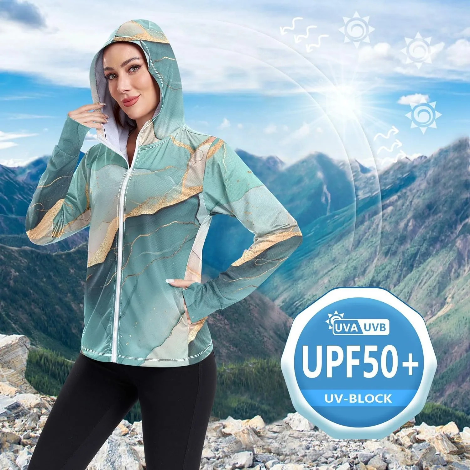 Full Zip Hoodie Quick Dry Workout Shirts UPF 50  Protection Athletic Jacket Hiking Outdoor
