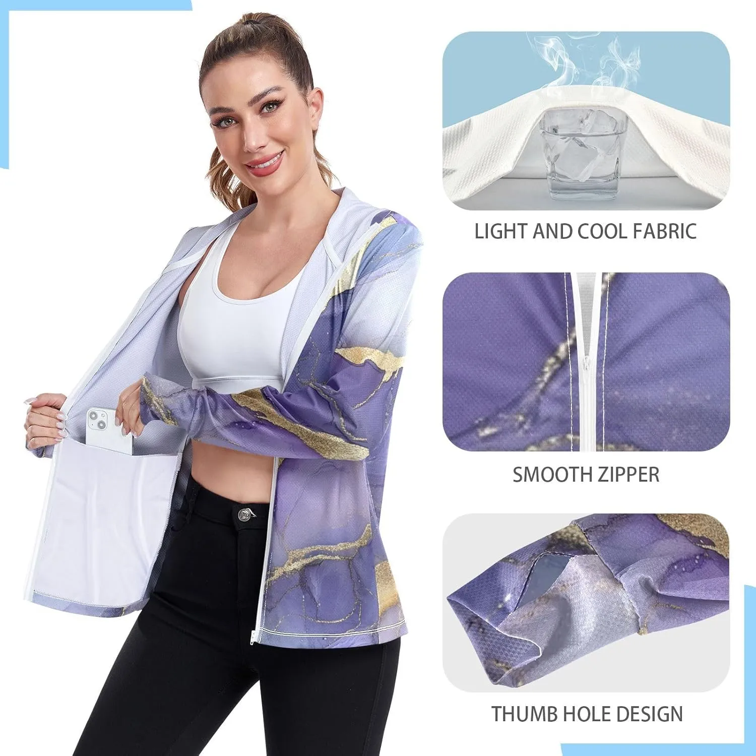 Full Zip Hoodie Quick Dry Workout Shirts UPF 50  Protection Athletic Jacket Hiking Outdoor