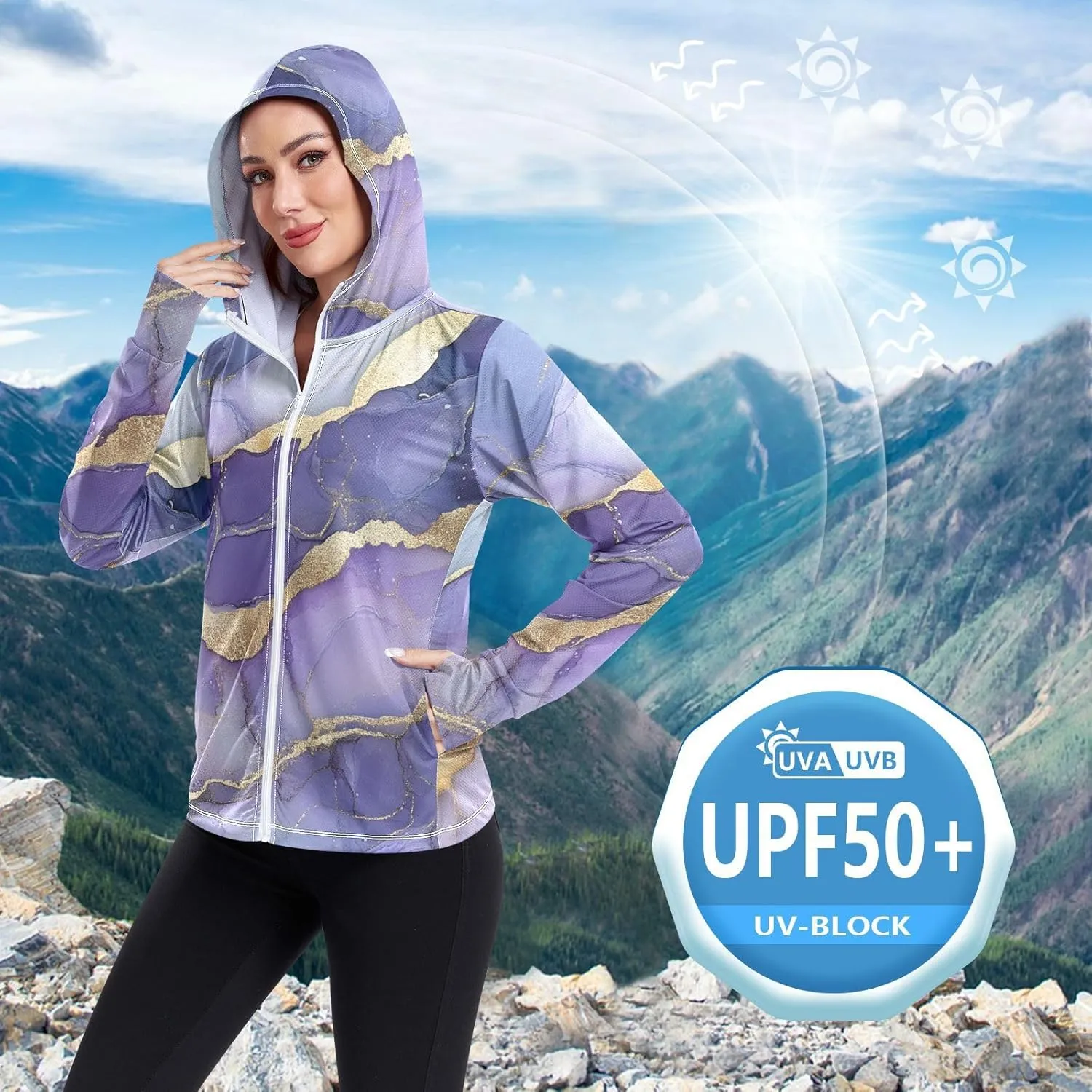 Full Zip Hoodie Quick Dry Workout Shirts UPF 50  Protection Athletic Jacket Hiking Outdoor