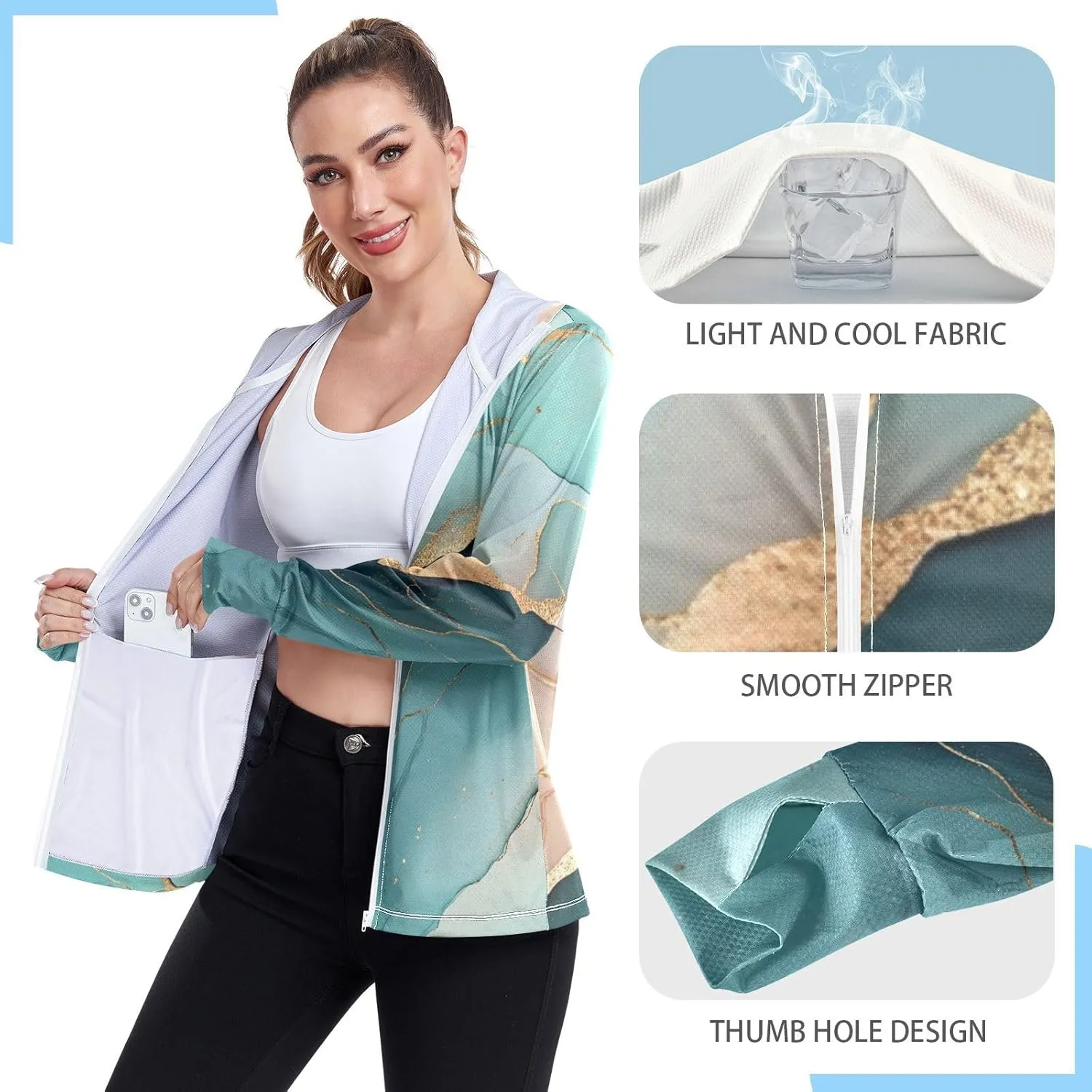 Full Zip Hoodie Quick Dry Workout Shirts UPF 50  Protection Athletic Jacket Hiking Outdoor