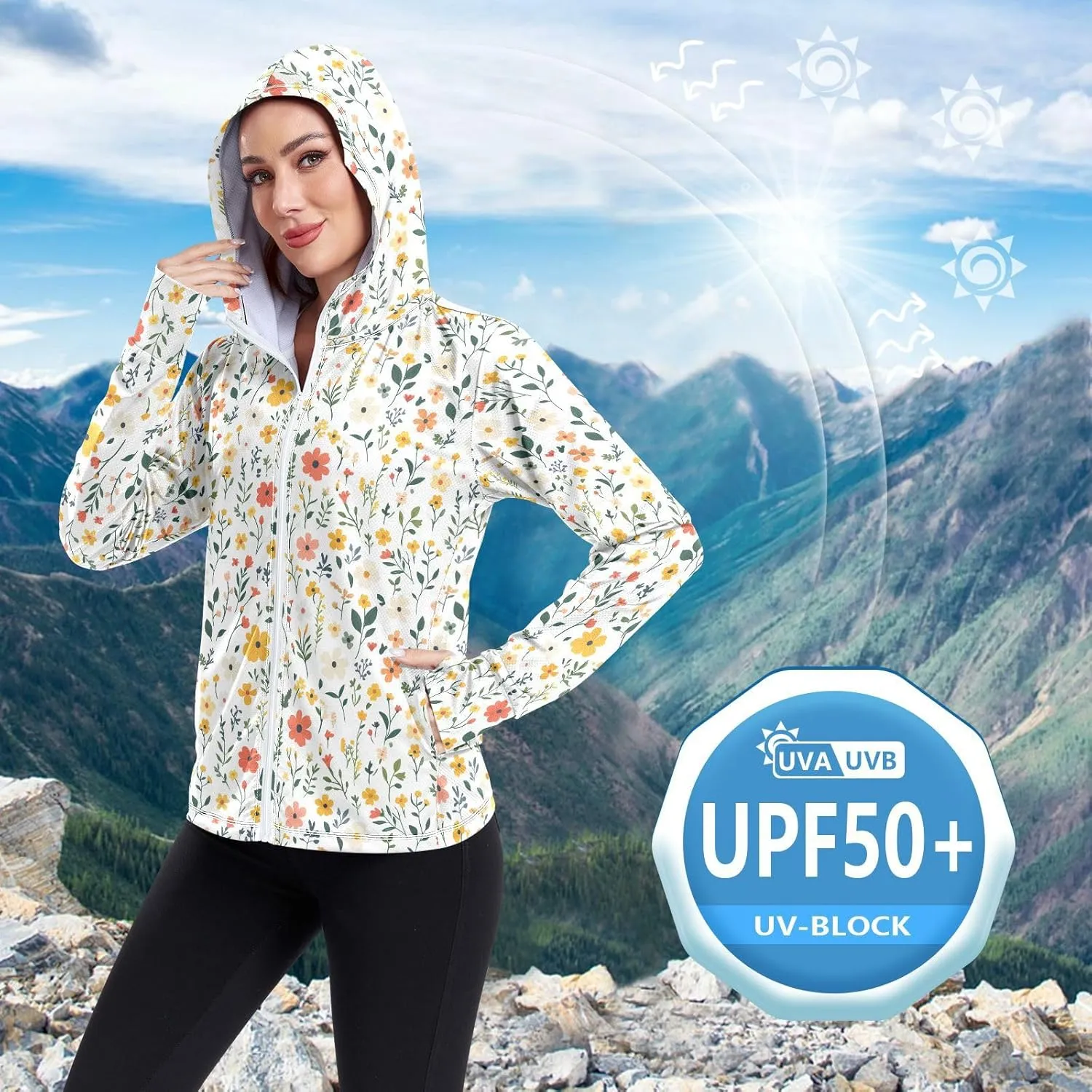 Full Zip Hoodie with Thumb Holes Workout Shirts Quick Dry UPF 50  Protection Gym People Sweatshirt Hiking Outdoor