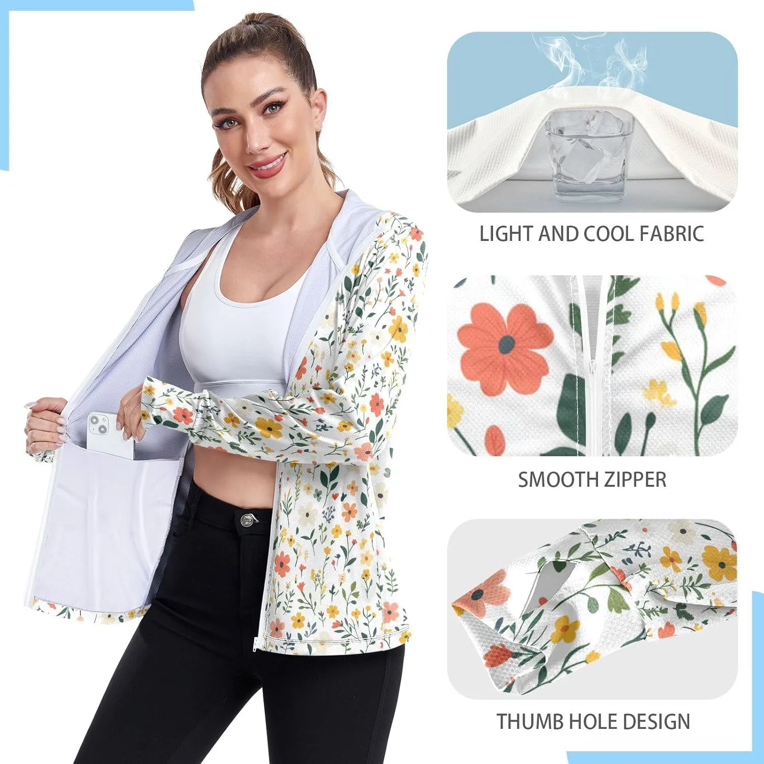 Full Zip Hoodie with Thumb Holes Workout Shirts Quick Dry UPF 50  Protection Gym People Sweatshirt Hiking Outdoor