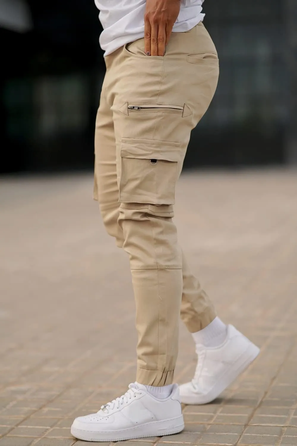 GINGTTO Mens Cargo Jogger Pants Slim Fit Stretch Zipper Pockets Thick Cotton Pants for Men