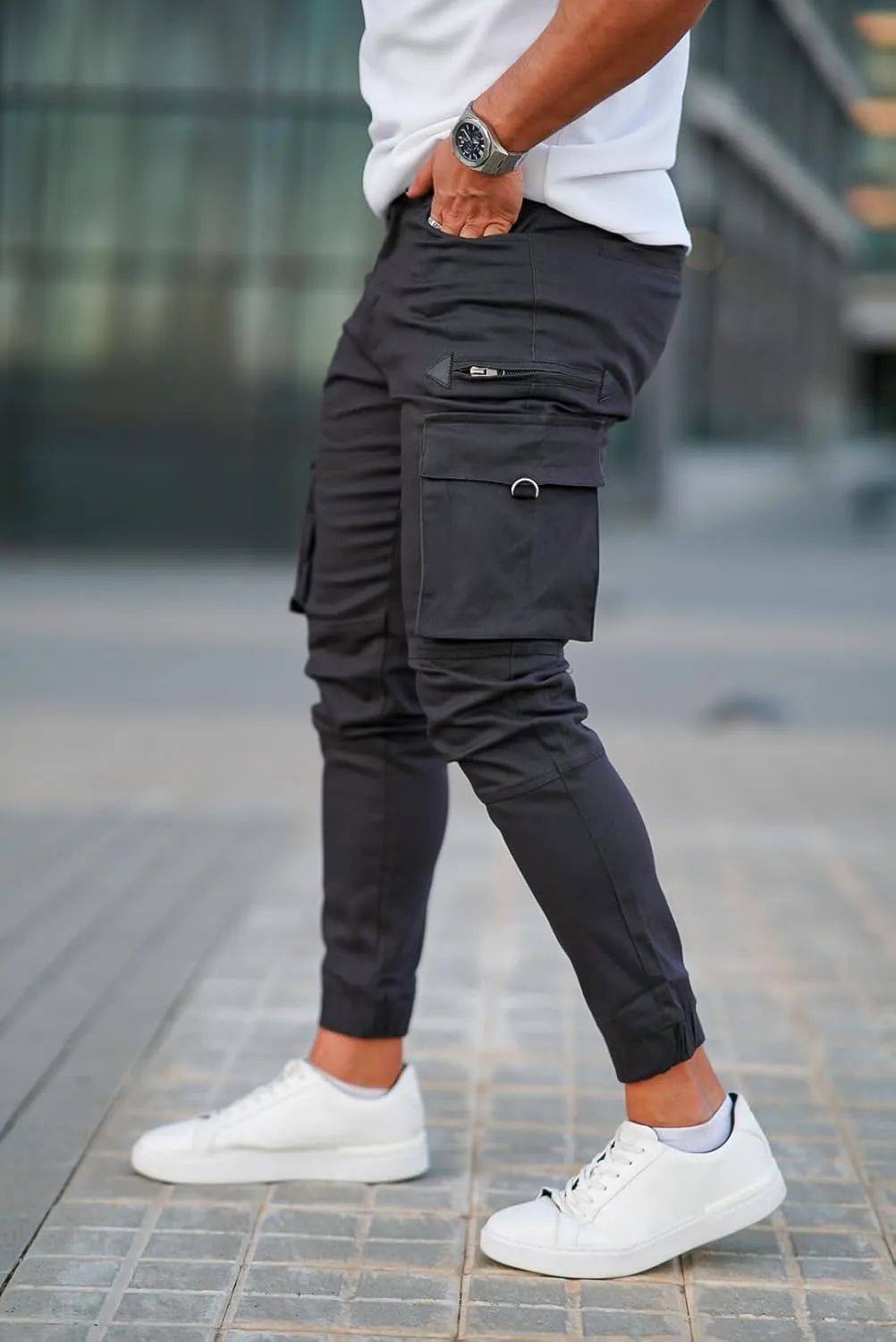 GINGTTO Mens Cargo Jogger Pants Slim Fit Stretch Zipper Pockets Thick Cotton Pants for Men