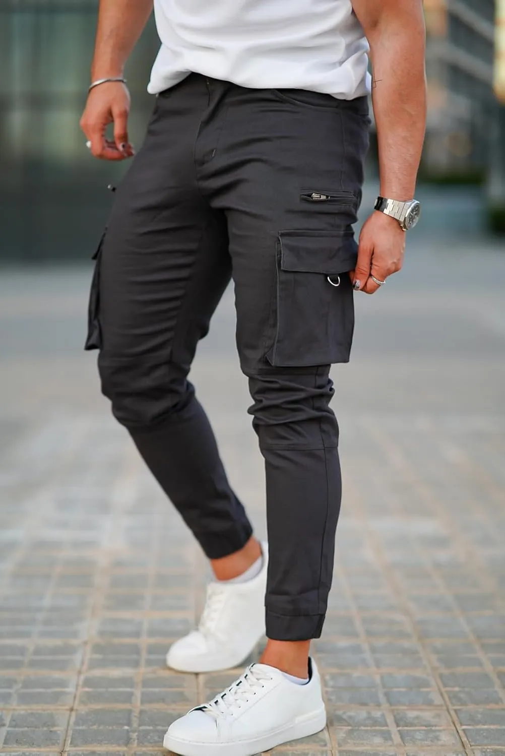 GINGTTO Mens Cargo Jogger Pants Slim Fit Stretch Zipper Pockets Thick Cotton Pants for Men