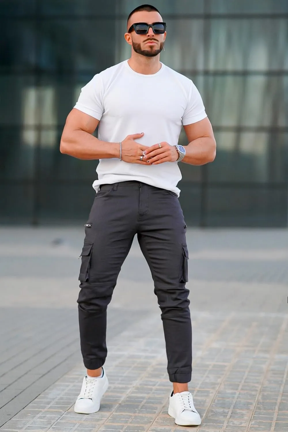 GINGTTO Mens Cargo Jogger Pants Slim Fit Stretch Zipper Pockets Thick Cotton Pants for Men