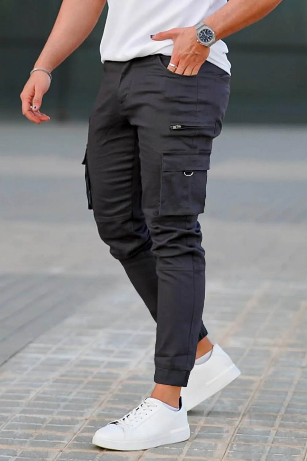 GINGTTO Mens Cargo Jogger Pants Slim Fit Stretch Zipper Pockets Thick Cotton Pants for Men