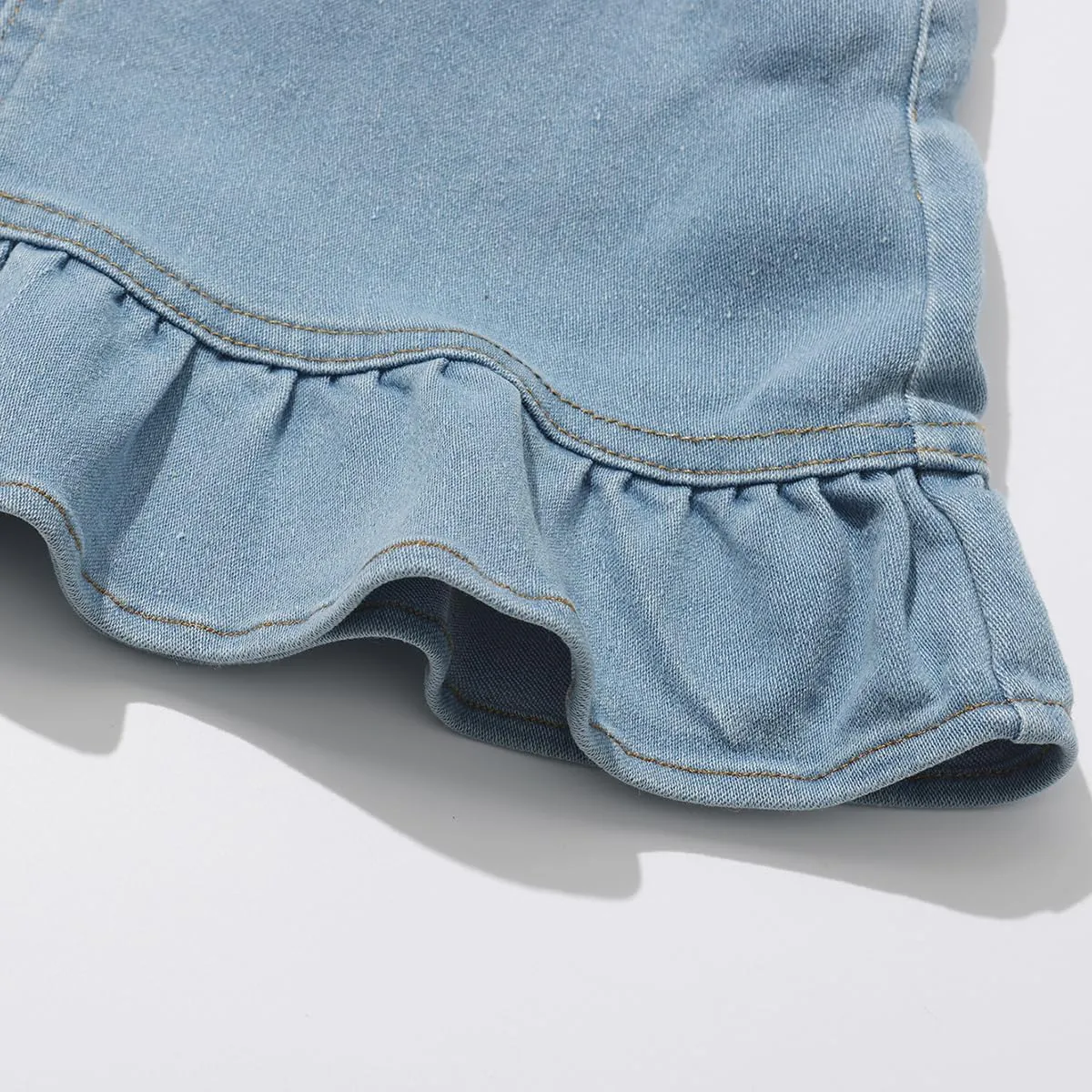 Girls Denim Lace Skirt Casual Mini Stretch Waist Flared Pleated Ruffle Short Jean Tutu Skirts for Kids