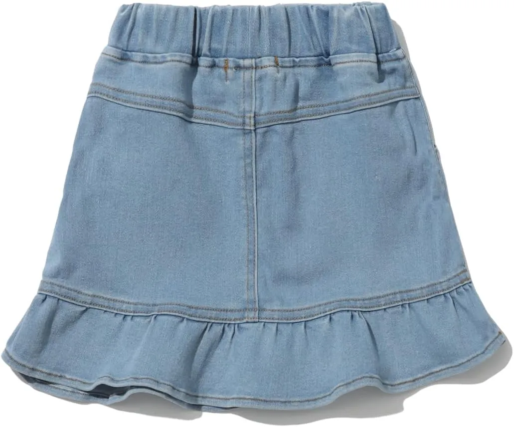 Girls Denim Lace Skirt Casual Mini Stretch Waist Flared Pleated Ruffle Short Jean Tutu Skirts for Kids
