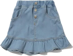 Girls Denim Lace Skirt Casual Mini Stretch Waist Flared Pleated Ruffle Short Jean Tutu Skirts for Kids