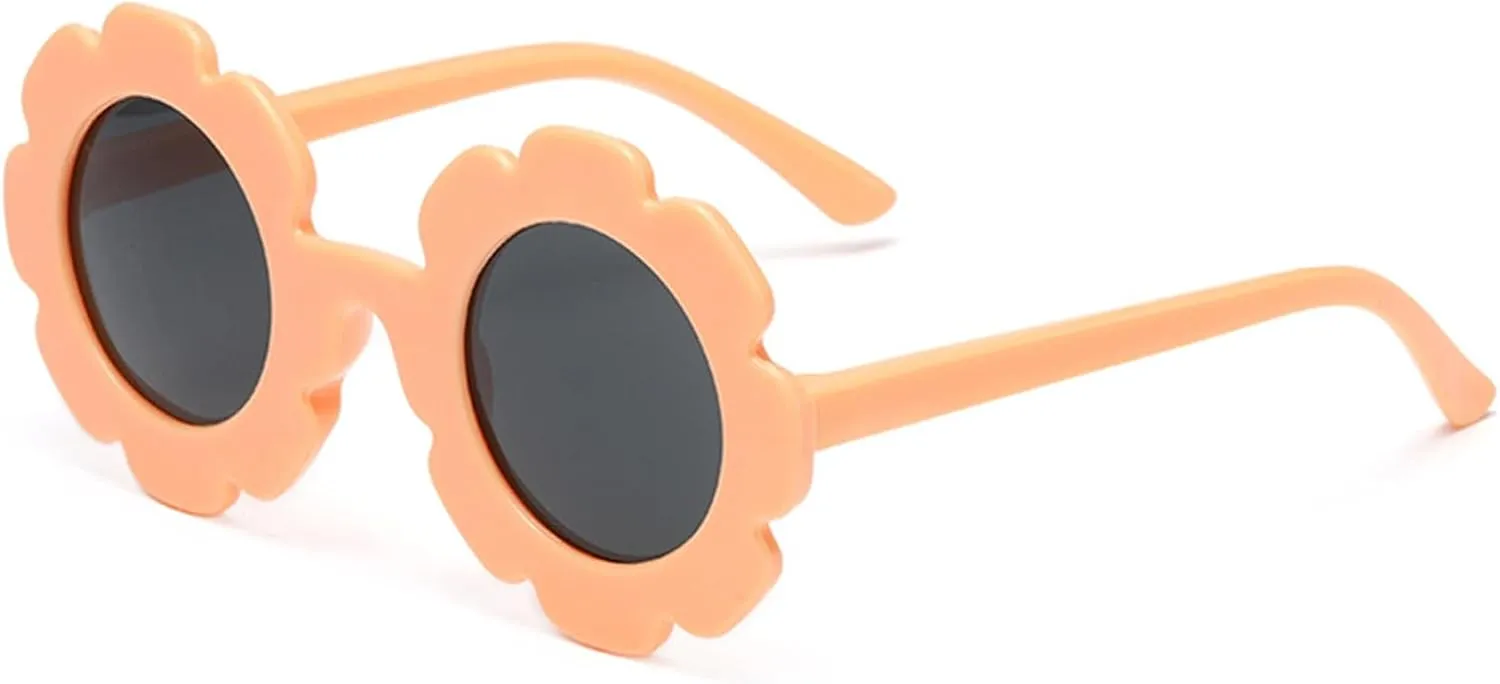 Girls Straw Hat with Flower Round Sunglasses, Summer Foldable Large Brim Sunflower Bowknot Beach Toddler Straw Sun Hat, 2-6T