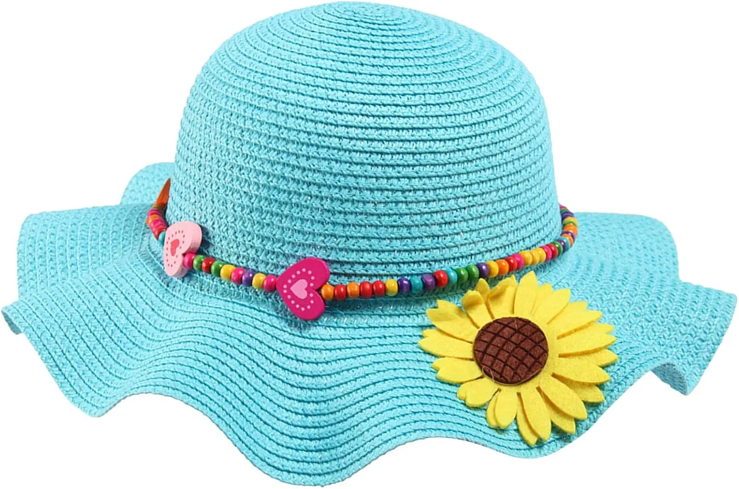 Girls Straw Hat with Flower Round Sunglasses, Summer Foldable Large Brim Sunflower Bowknot Beach Toddler Straw Sun Hat, 2-6T