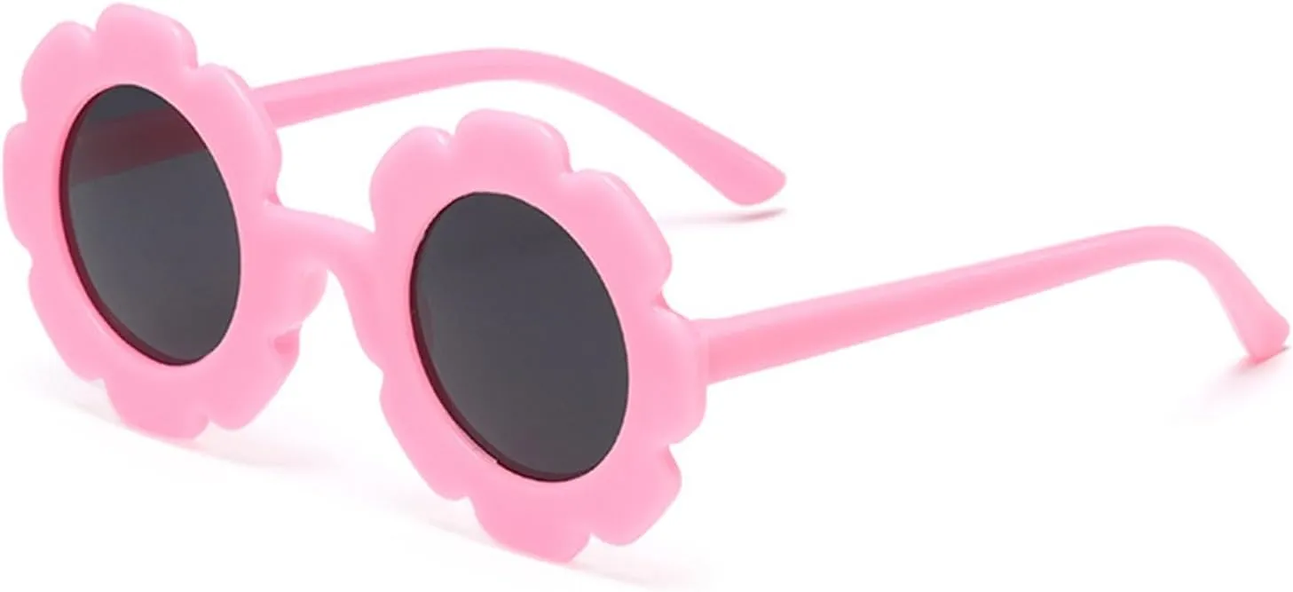 Girls Straw Hat with Flower Round Sunglasses, Summer Foldable Large Brim Sunflower Bowknot Beach Toddler Straw Sun Hat, 2-6T