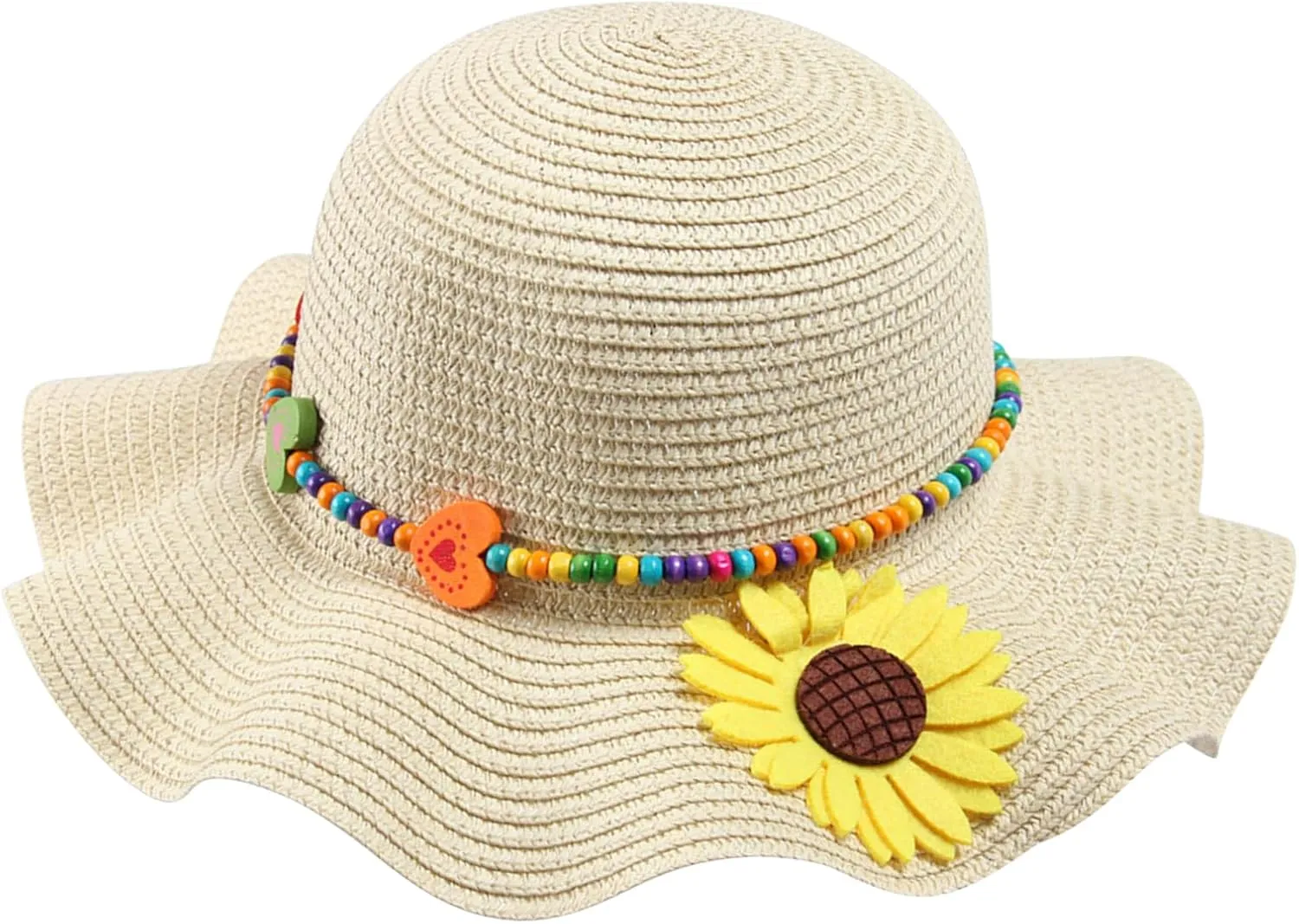 Girls Straw Hat with Flower Round Sunglasses, Summer Foldable Large Brim Sunflower Bowknot Beach Toddler Straw Sun Hat, 2-6T