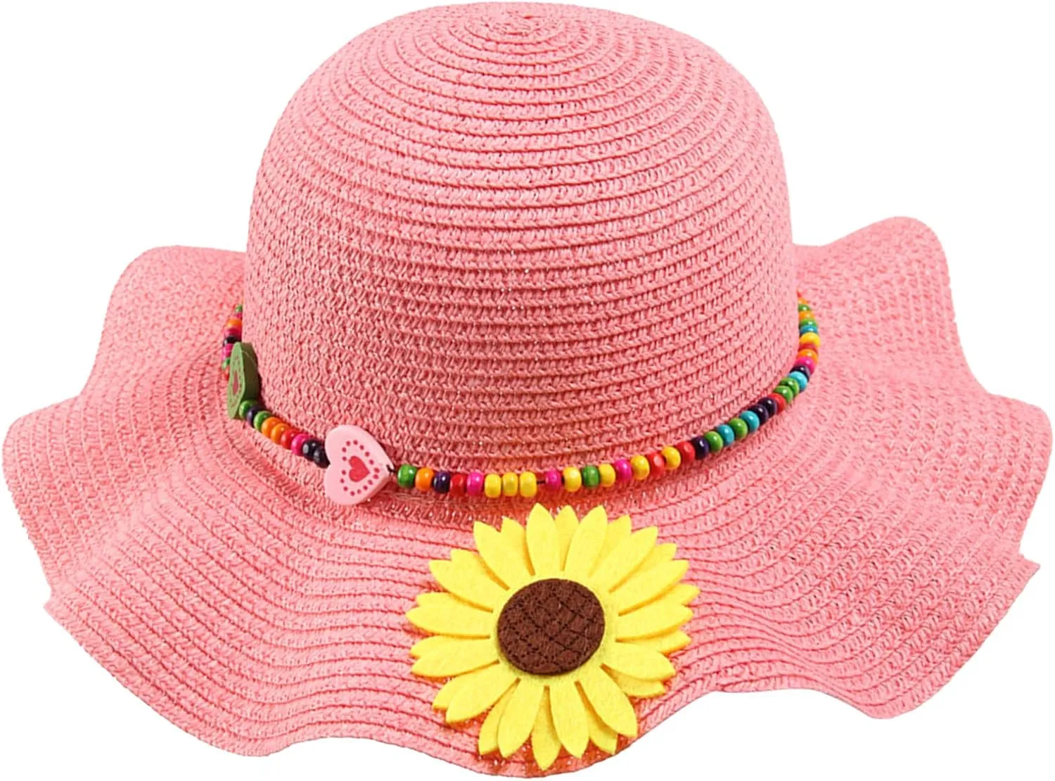 Girls Straw Hat with Flower Round Sunglasses, Summer Foldable Large Brim Sunflower Bowknot Beach Toddler Straw Sun Hat, 2-6T