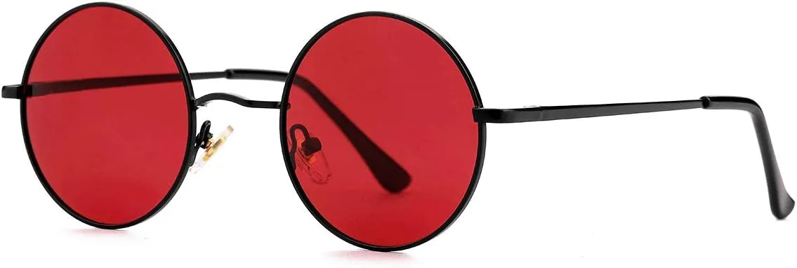 Gleyemor Polarized Round Sunglasses for Men Women Hippie Small Circle Glasses Red Yellow Lenses