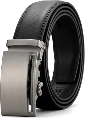 GOIACII Men's Leather Belt Ratchet Slide Buckle Customizable Fit Waistline with Gift Box