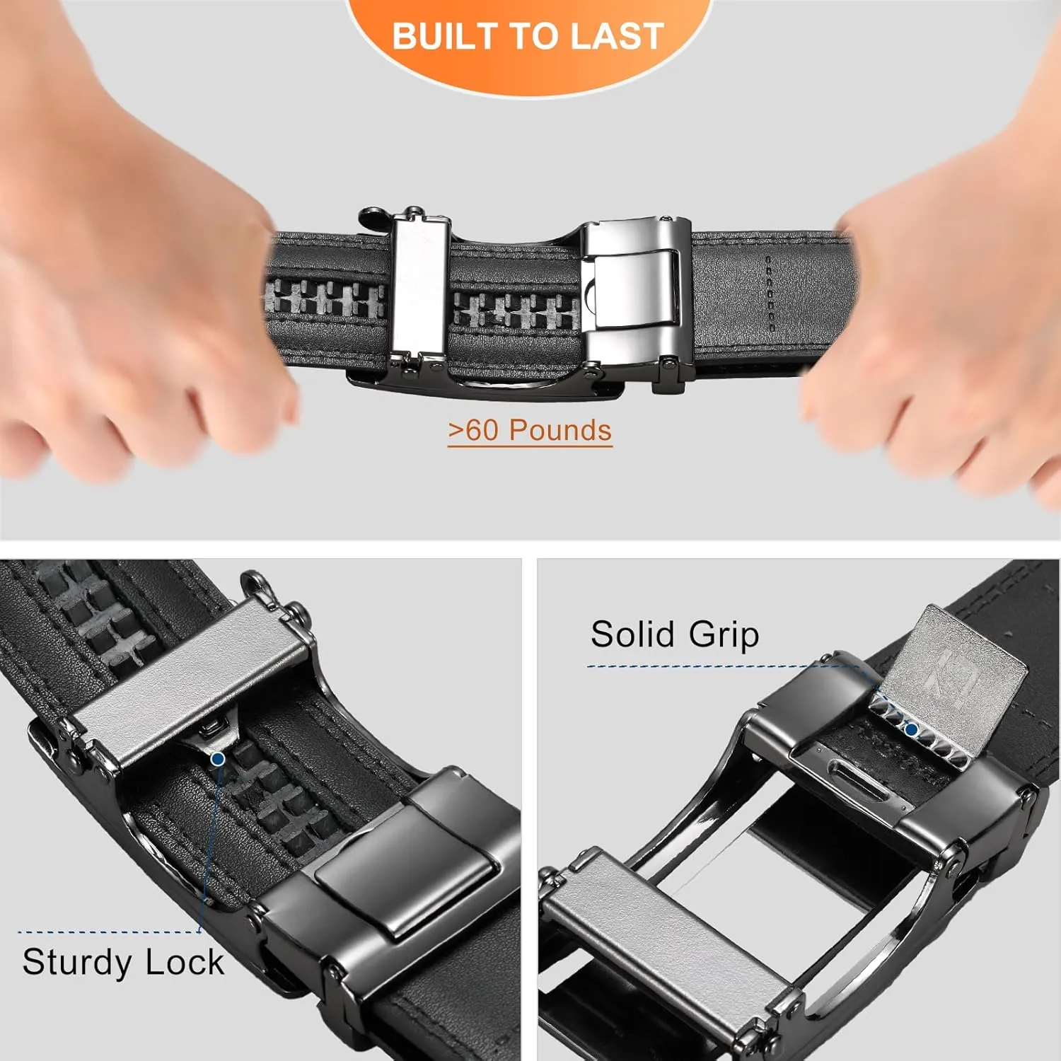 GOIACII Men's Leather Belt Ratchet Slide Buckle Customizable Fit Waistline with Gift Box