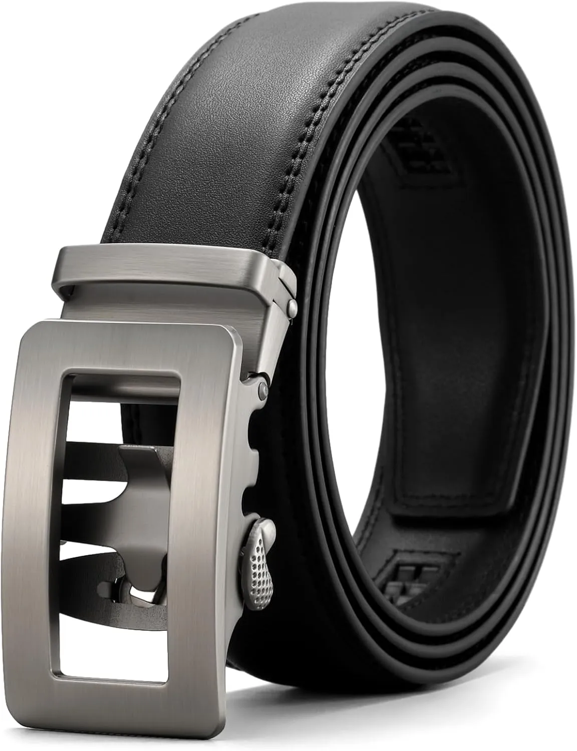 GOIACII Men's Leather Belt Ratchet Slide Buckle Customizable Fit Waistline with Gift Box