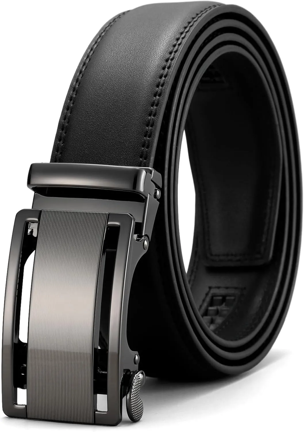 GOIACII Men's Leather Belt Ratchet Slide Buckle Customizable Fit Waistline with Gift Box