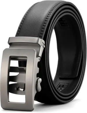 GOIACII Men's Leather Belt Ratchet Slide Buckle Customizable Fit Waistline with Gift Box