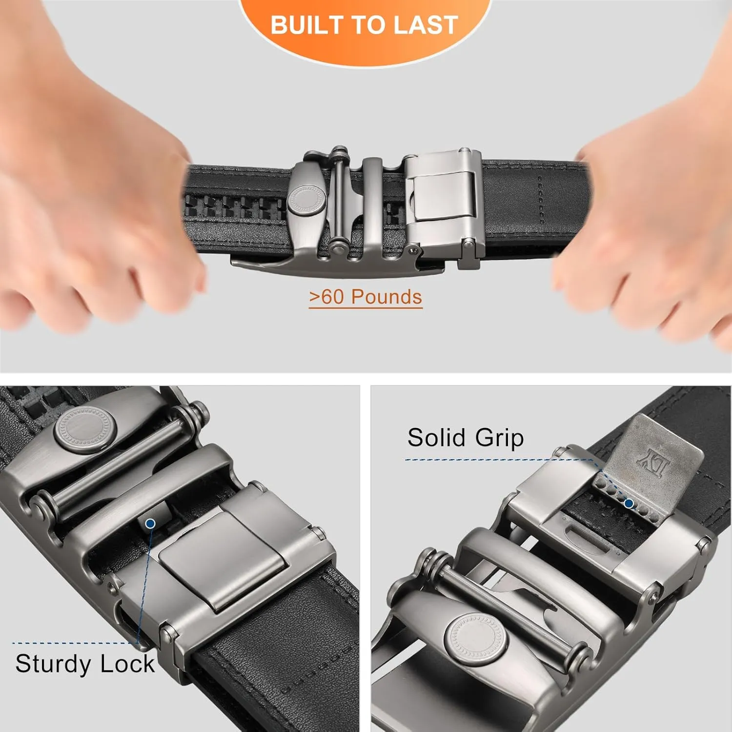 GOIACII Men's Leather Belt Ratchet Slide Buckle Customizable Fit Waistline with Gift Box