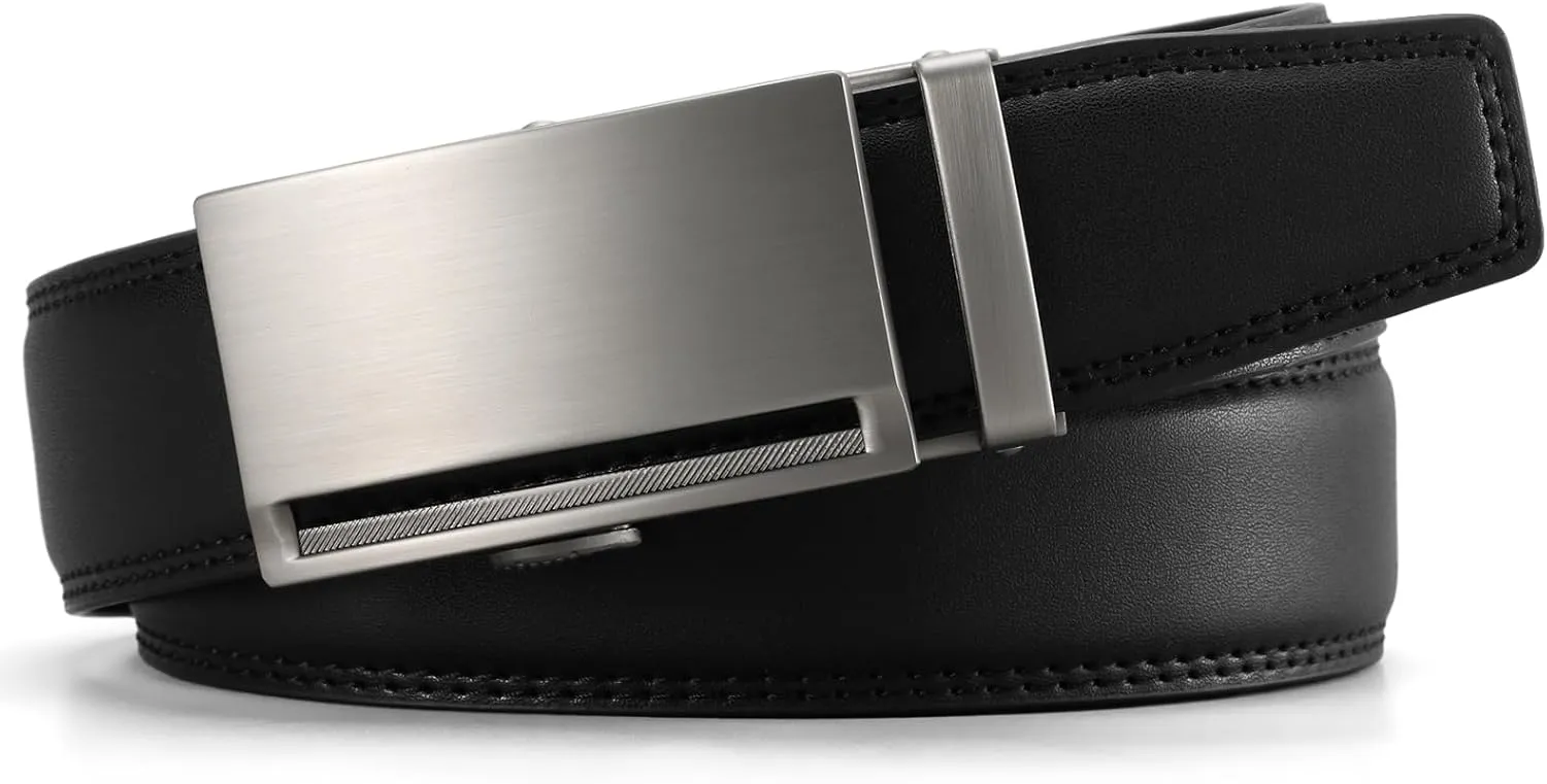 GOIACII Men's Leather Belt Ratchet Slide Buckle Customizable Fit Waistline with Gift Box