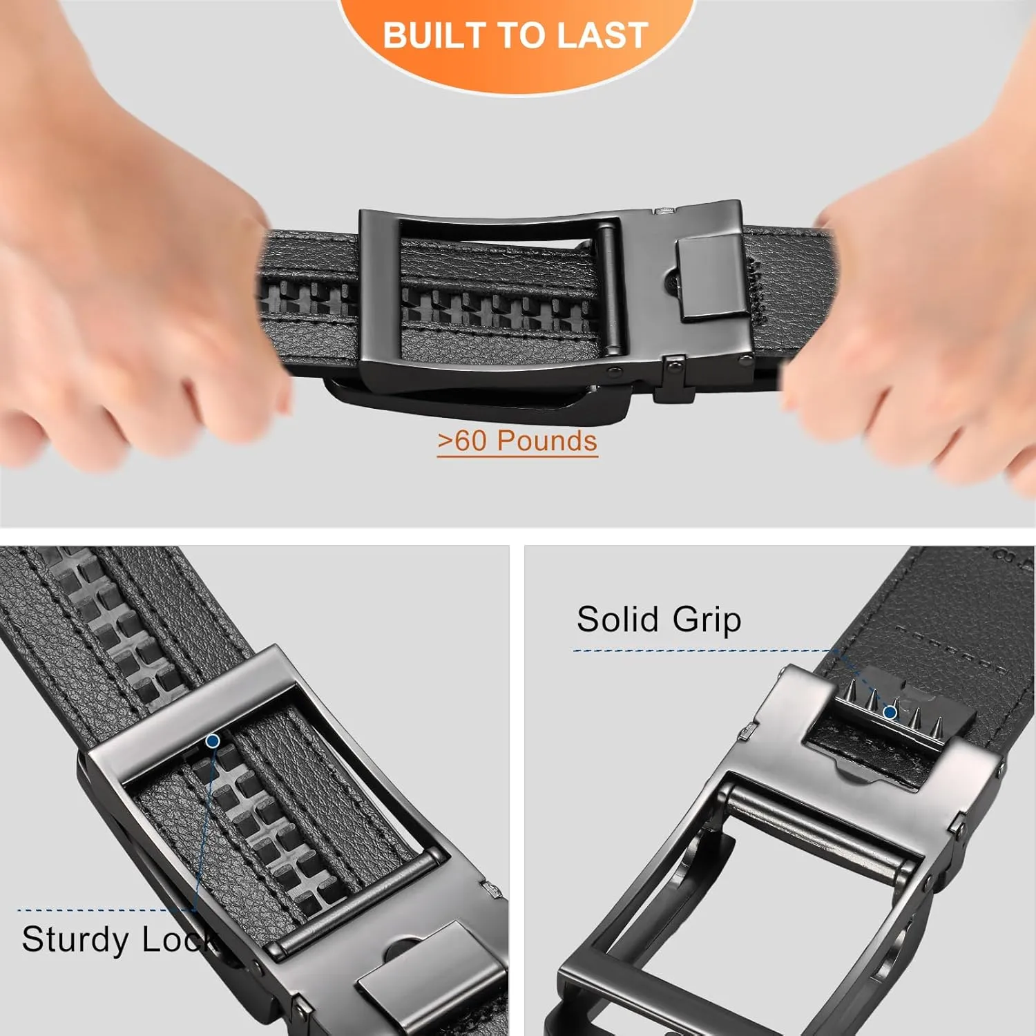 GOIACII Men's Leather Belt Ratchet Slide Buckle Customizable Fit Waistline with Gift Box