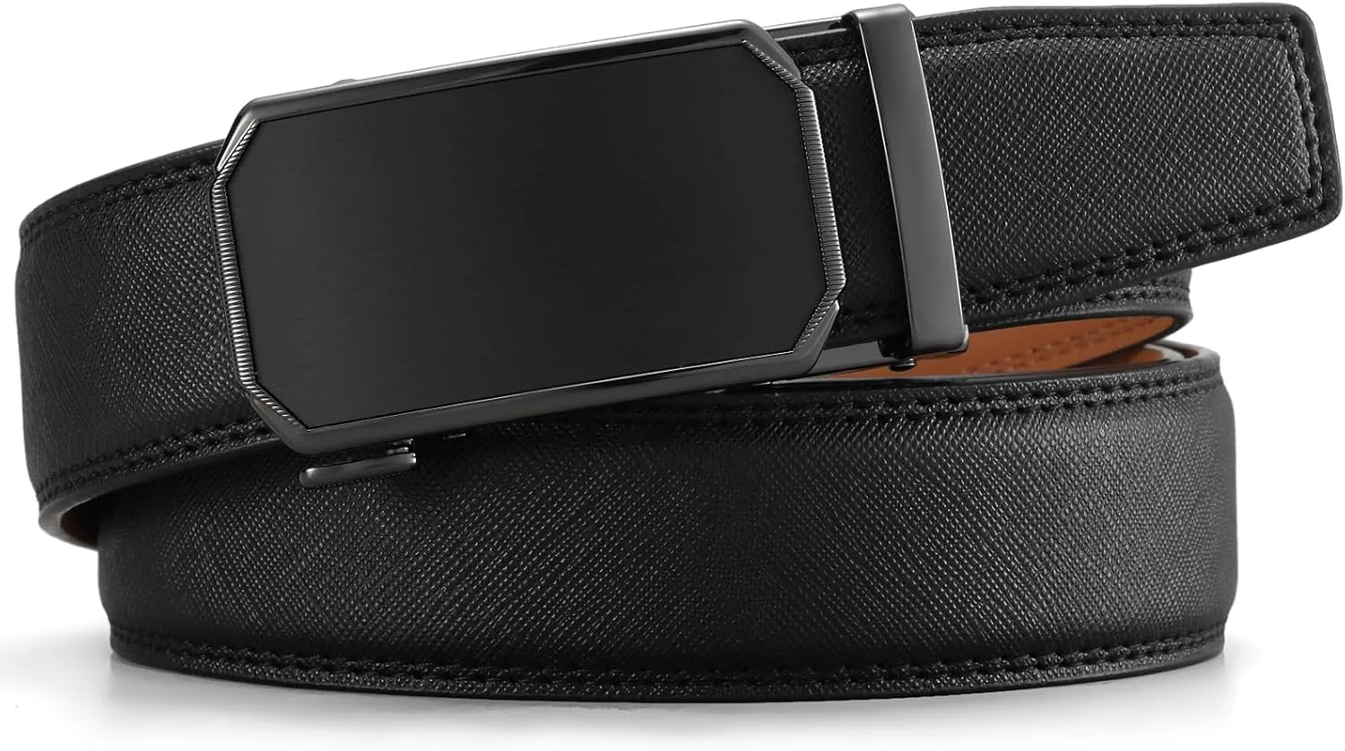 GOIACII Men's Leather Belt Ratchet Slide Buckle Customizable Fit Waistline with Gift Box