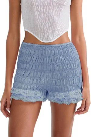 HGps8w Women's Ruffle Bloomers Sexy Layered Lounge Shorts High Waisted Lace Pettipants Cute Pajamas Bottoms