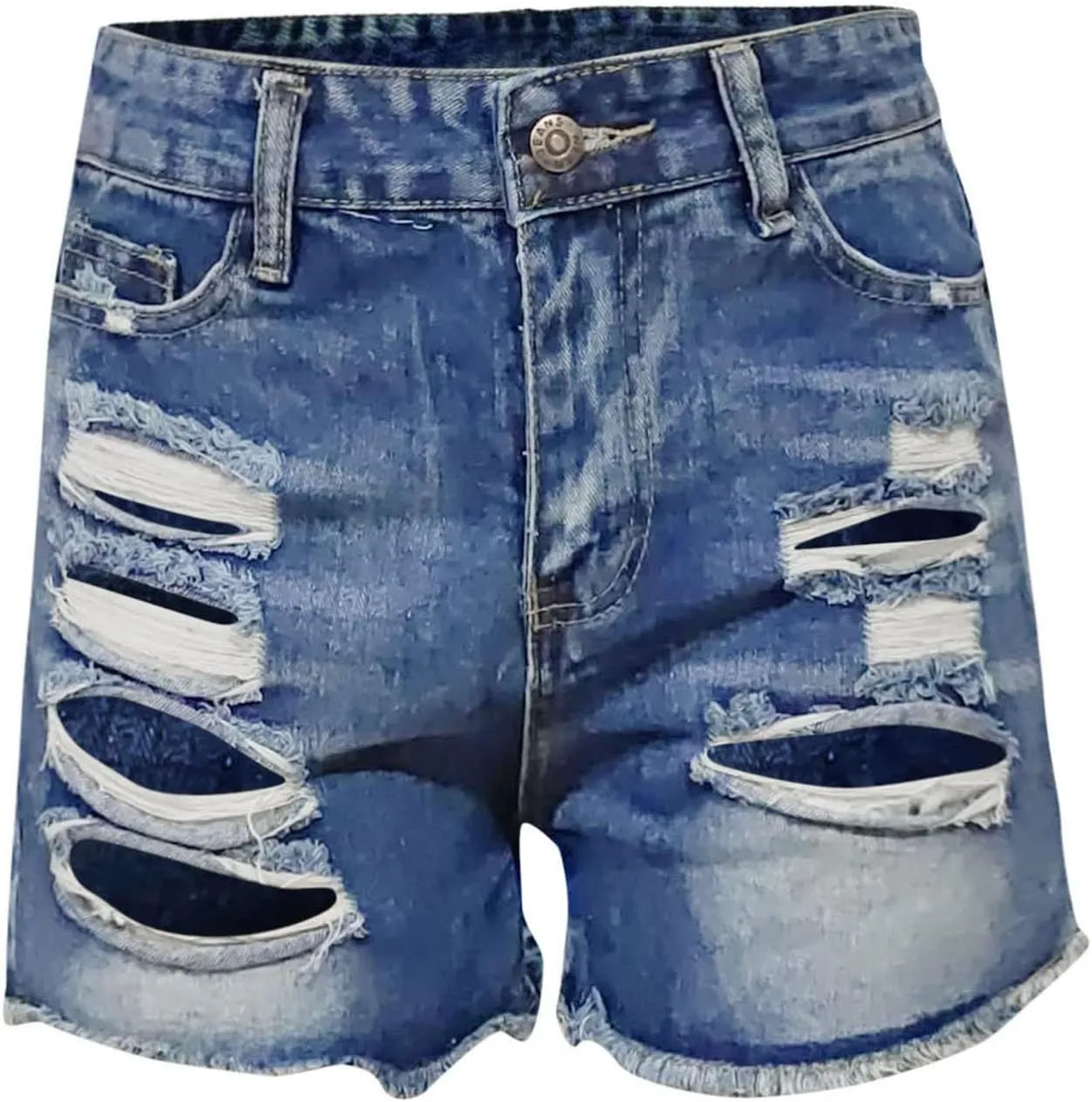 High Waisted Curvy Jeans Shorts For Women Frayed Raw Hem Distressed Ripped Hot Shorts Trendy Pull On Denim Shorts