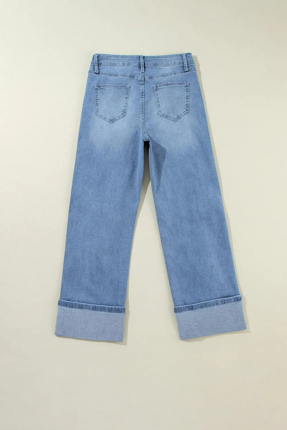 Hotmiss Women's Ripped Flare Jeans High Waisted Stretchy Cuffed Distressed Wide Leg Denim Pants
