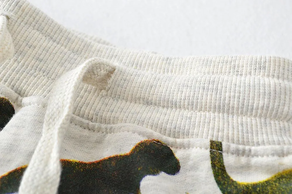 HUAER& Boys Cartoon Print Dinosaur Monkey Pattern Cotton Pants Drawstring Elastic Sweatpants
